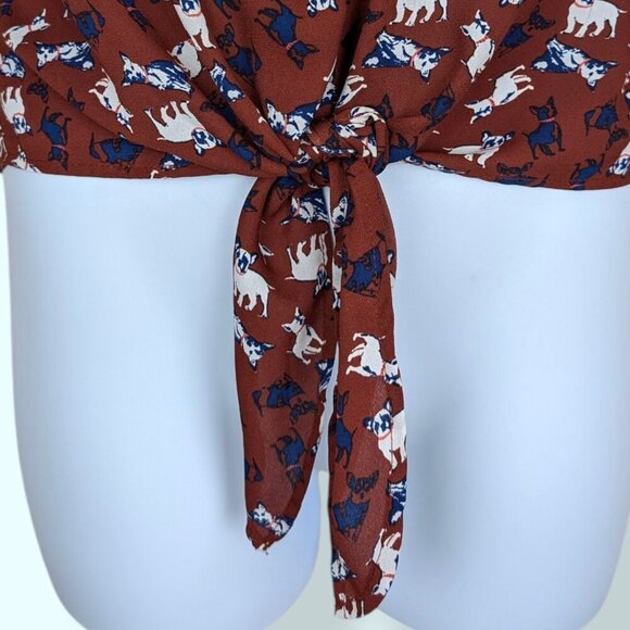 Monteau Dog Print Front Tie Blouse - Picture 3 of 10